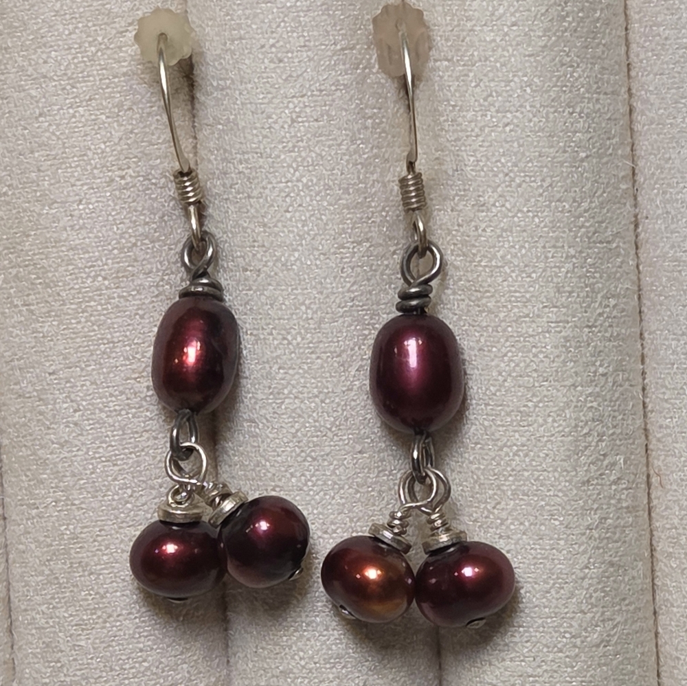 Artisan Burgundy Pearl Drop Earrings